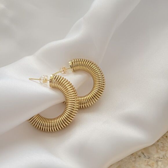 Gold Filled Half Hoop Earrings Gold C Hoops - Picture 6 of 8